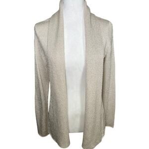 Eileen Fisher Size M silk blend Cream Open Front Cardigan Sweater multi season